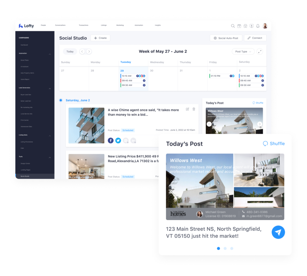 An image to show a portion of what the Lofty CRM software offers to agents who use the program.